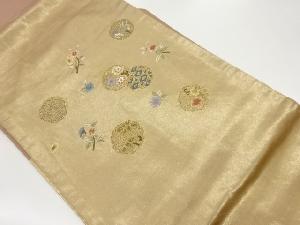 雪輪に草花・菱模様刺繍名古屋帯